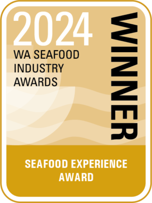 Winner badge from 2024 Seafood Industry Awards for seafood tourism.
